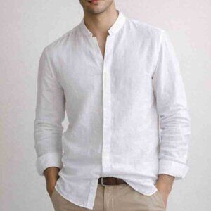 NWOT Murano Baird McNutt Linen Shirt Banded Collar Men's Size XL